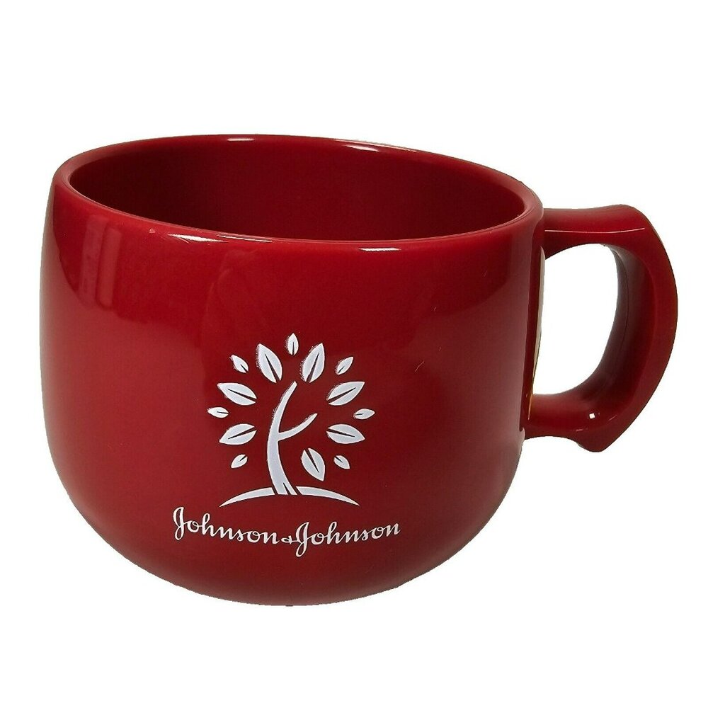 Johnson & Johnson Coffee Mug 100% Corn Plastic RED Pharmaceutical Advertising